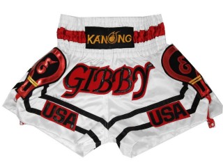 Custom White Muay Thai trunks  : KNSCUST-1184